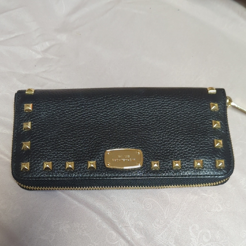 Michael Kors Black Wallet with Gold Studs